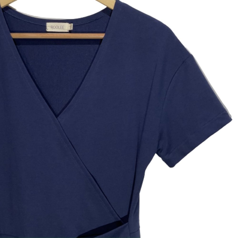Roolee Wide Leg V-Neck Short Sleeve Neptune Navy Jumpsuit Adjustable Waist Belt - Picture 5 of 12
